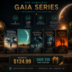 Promotional image of 'The Complete Gaia Series' paperback collection with book covers and pricing information.