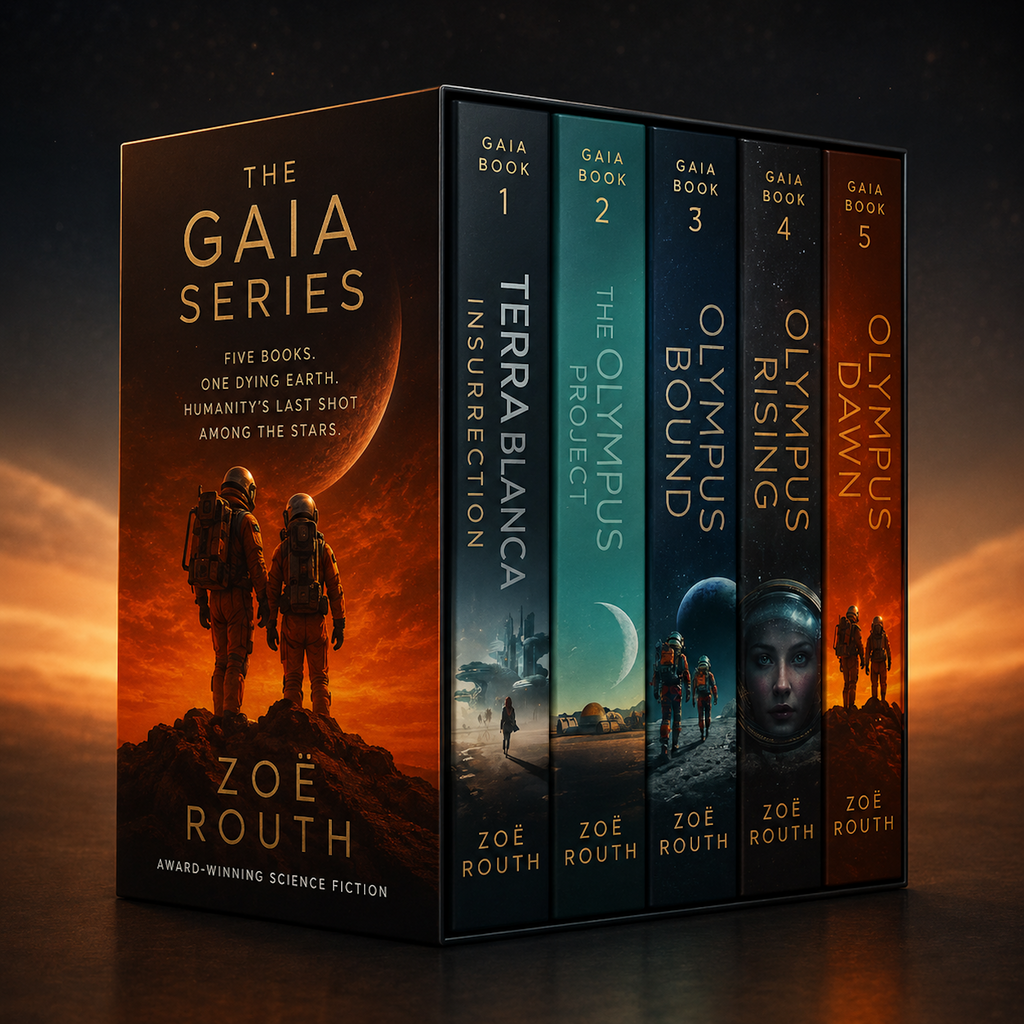 Book series set titled 'The Gaia Series' by Zoe Routh with five books displayed.