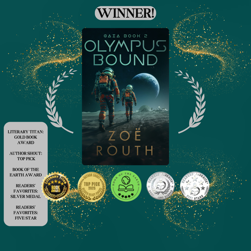 Book cover of 'Olympus Bound' by Zoe Routh with awards on a green background