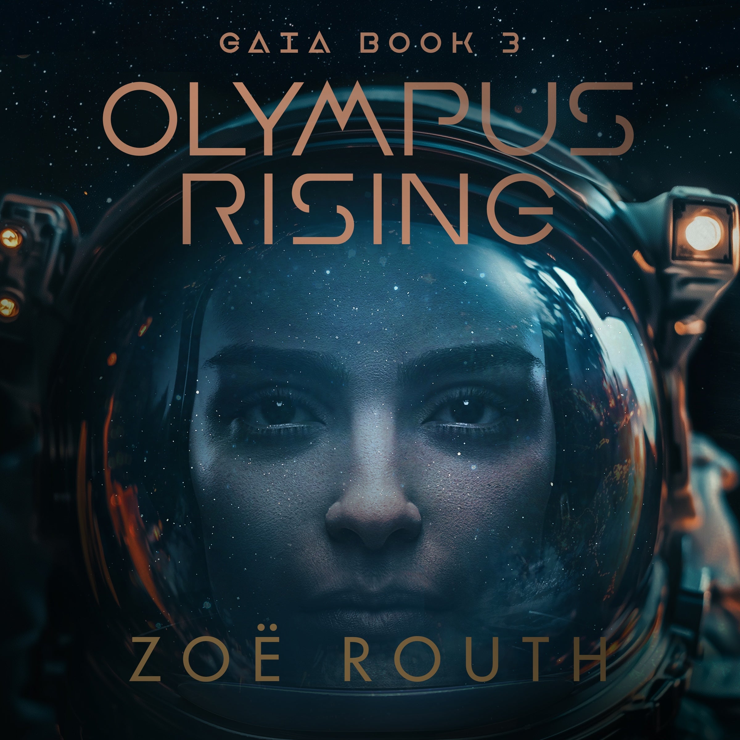 Book cover of 'Olympus Rising' by Zoe Routh featuring an astronaut in space.