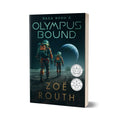 Book cover of 'Olympus Bound' by Zoe Routh with astronauts on a moon surface.