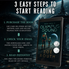 Promotional graphic for 'Olympus Bound' by Zoe Routh with steps to start reading on a tablet.