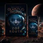 Book cover of 'Olympus Rising' by Zoe Routh with an astronaut image on a space-themed background.