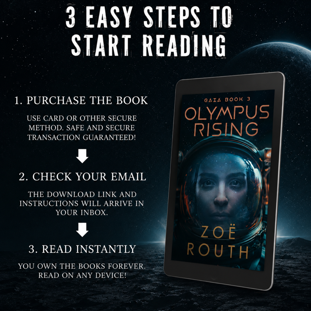Promotional graphic for 'Olympus Rising' by Zoe Routh with steps to start reading.