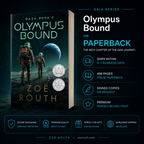 Book cover of 'Olympus Bound' by Zoé Routh with space-themed design and promotional text.