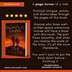 Book cover of 'Olympus Dawn' with a five-star rating and reader review text.