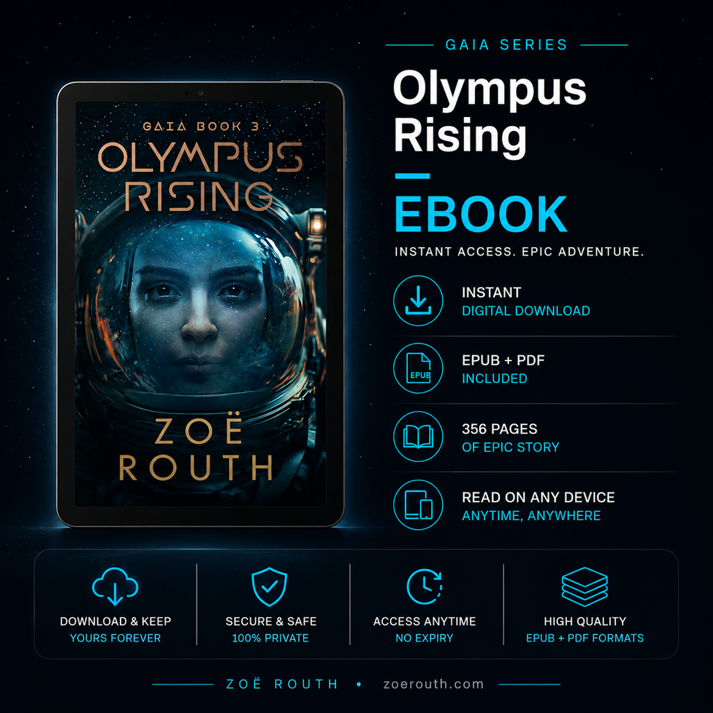 Ebook cover of 'Olympus Rising' by Zoe Routh with digital download options on a dark background