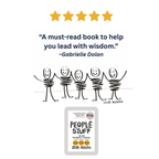 A promotional graphic for the book 'People Stuff' by Zoë Roth. The design features a five-star rating at the top, a quote by Gabrielle Dolan, a simple black line drawing of five stick figures holding hands, and a mock-up of the book cover at the bottom.