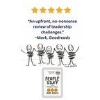 A promotional graphic for the book 'People Stuff' by author Zoe Roth. The design features a five-star rating at the top, a quote attributed to Mark from Goodreads, a simple black line drawing of five hand-holding figures, and the book cover shown at the bottom.