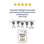 A promotional graphic for the book 'People Stuff' by Zoë Roth. The design features a five-star rating at the top, a quote from Peter Cook, a simple black-and-white stick figure illustration, and a mock-up of the book cover at the bottom.