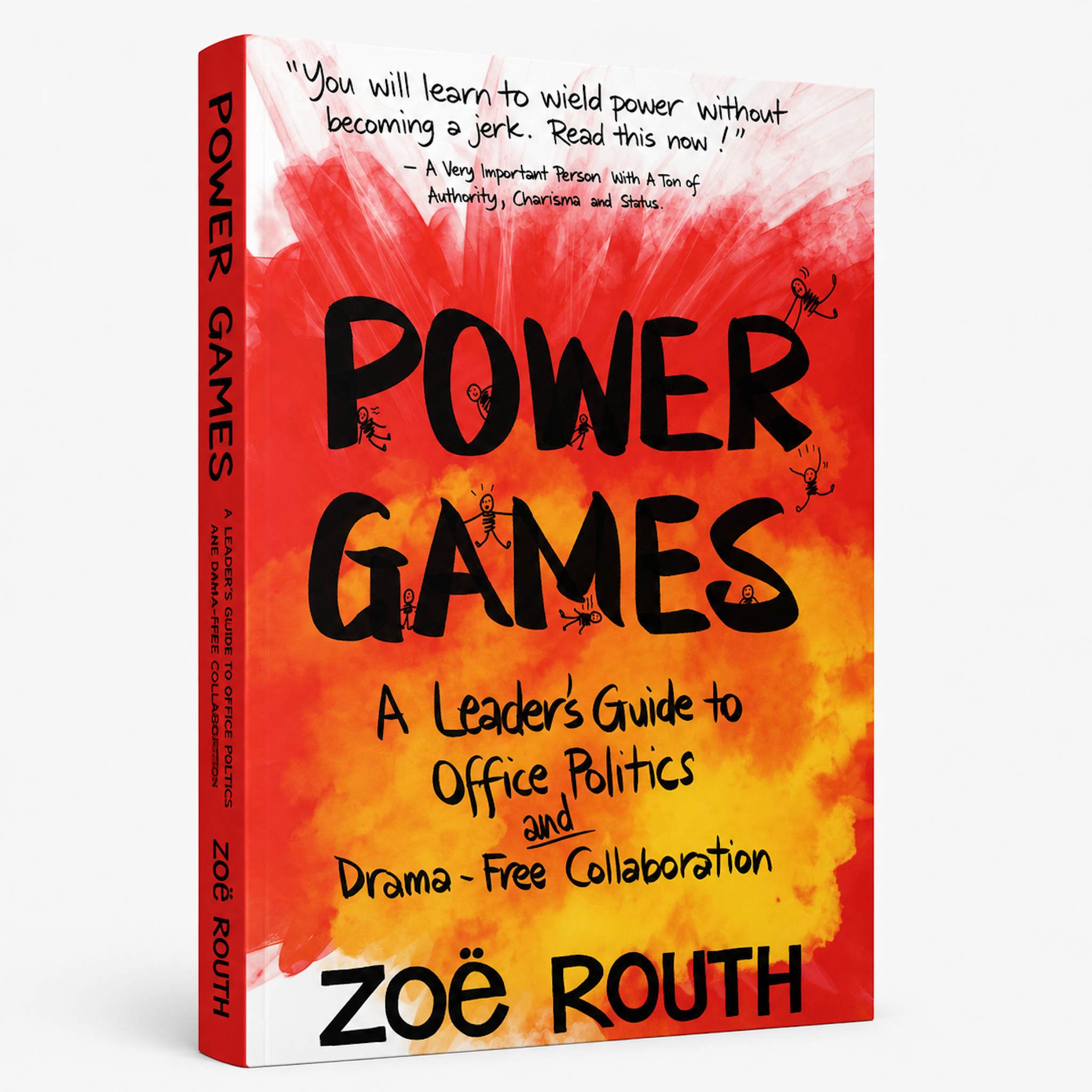 Book cover of 'Power Games' by Zoë Routh, featuring a bold red and orange watercolor background with black hand-drawn text and antler illustrations.