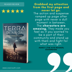 Book cover of 'Terra Blanca Insurrection' with a five-star review on a teal background