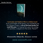 Book cover of 'The Olympus Project' with a starry night background and reader review text.